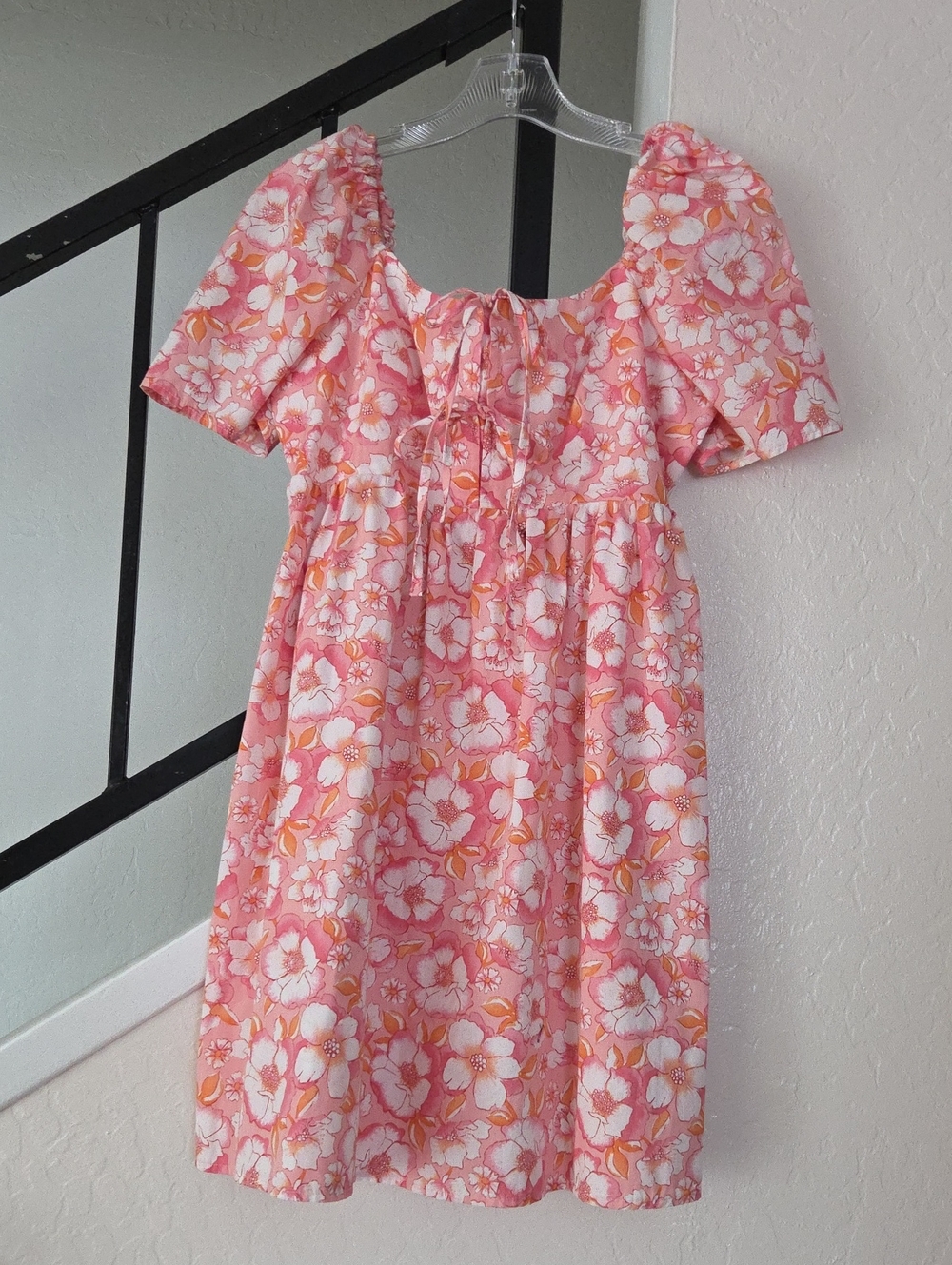 Copper Key Pink Floral Midi Dress with Puff Sleeves Size S